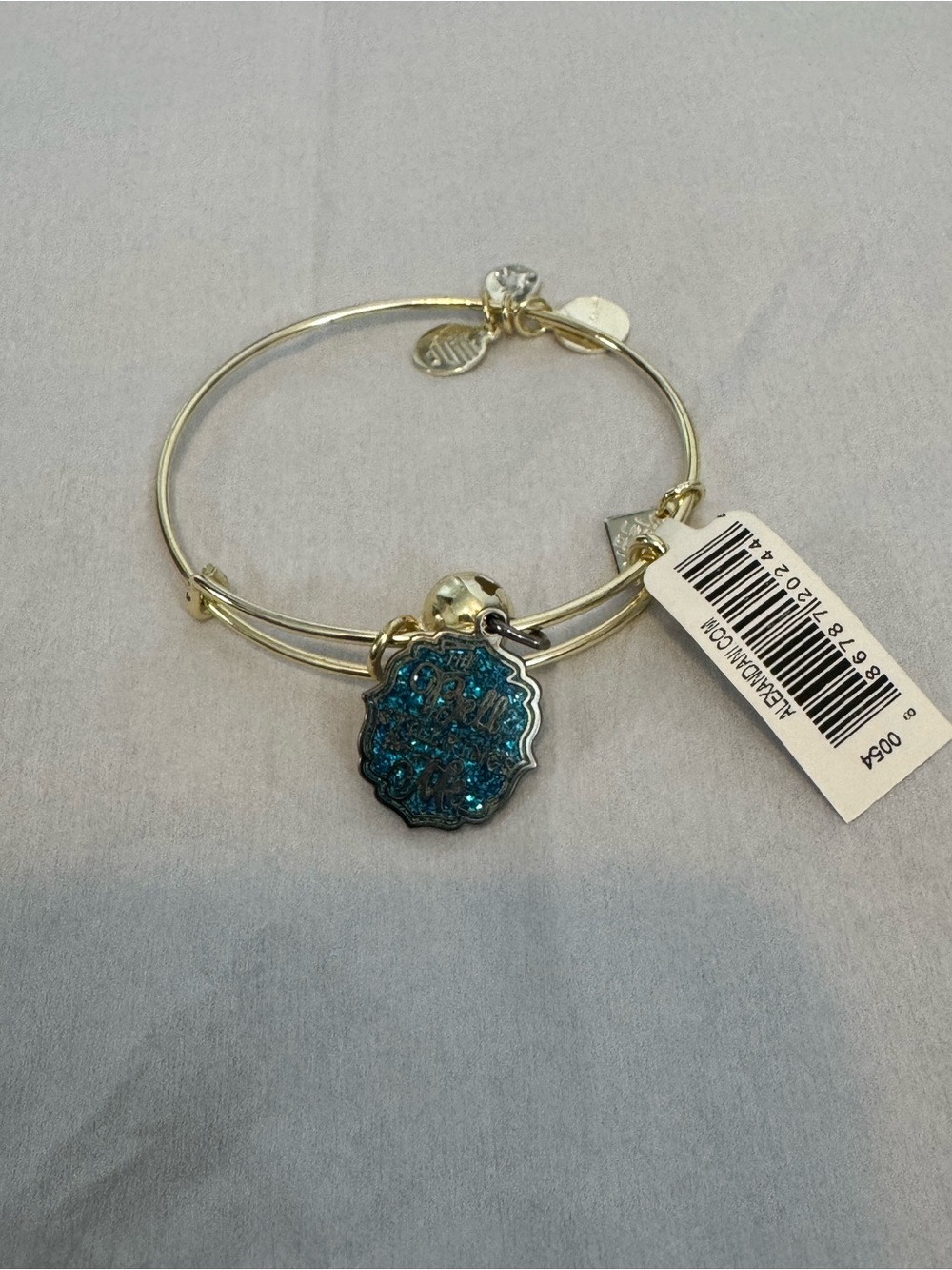 Polar Express Alex and Ani Bangle Bracelet with Teal Glitter Medallion
